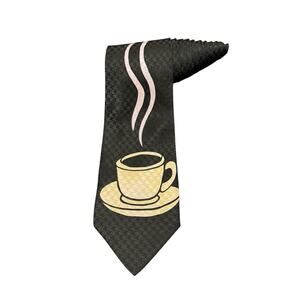 Vintage Novelty Steaming Hot Coffee Tea Cup Latte Chai Necktie 100% Silk